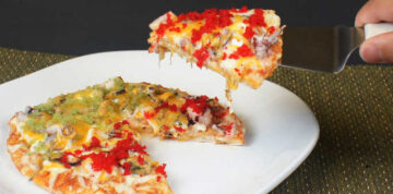 Seafood pizza with Masago Red